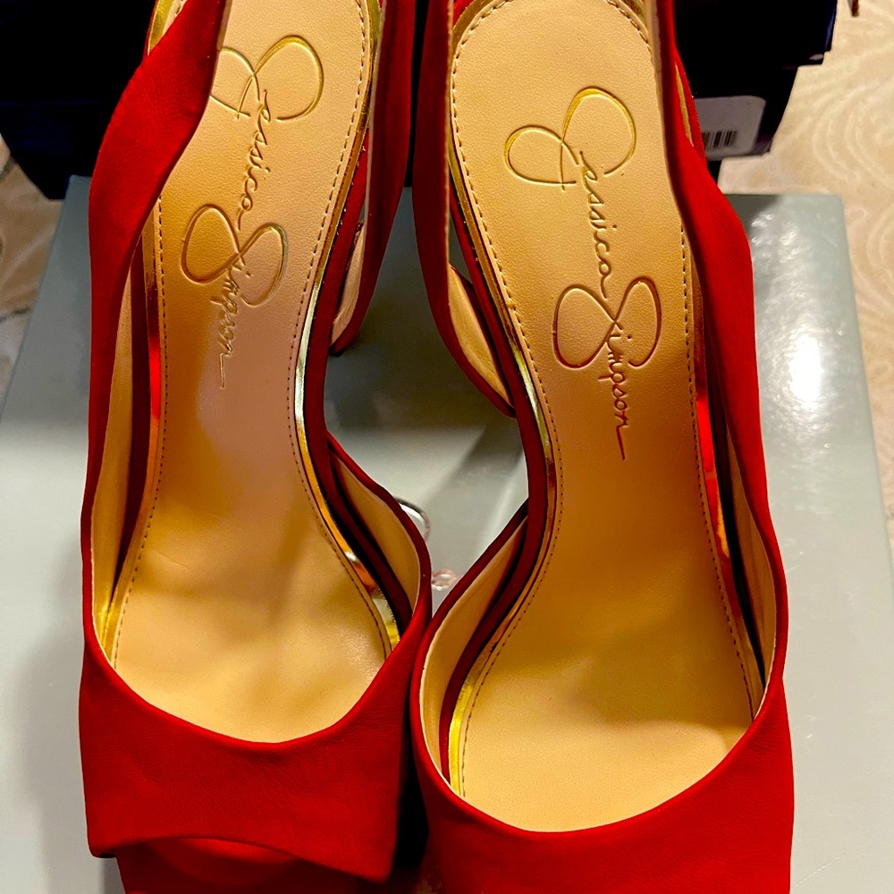 Red Jessica Simpson Slingback platform heels